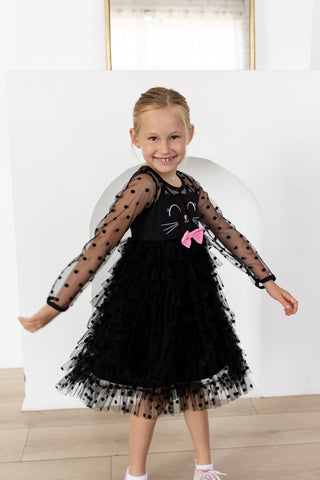 Girls Halloween Cat Mesh Ruffle Tutu Dress - Sugar Bee Clothing