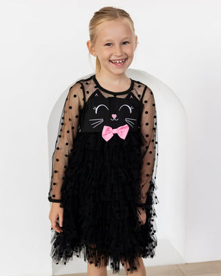 Girls Halloween Cat Mesh Ruffle Tutu Dress - Sugar Bee Clothing