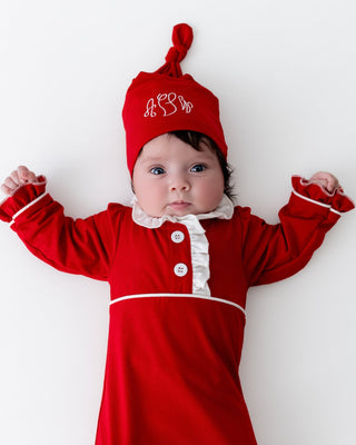 Knotted Gown & Beanie Set - Red Holiday - Sugar Bee Clothing