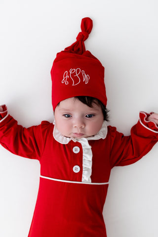 Knotted Gown & Beanie Set - Red Holiday - Sugar Bee Clothing