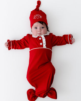 Knotted Gown & Beanie Set - Red Holiday - Sugar Bee Clothing