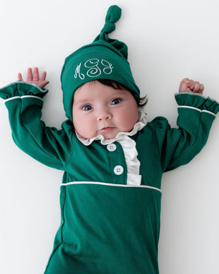 Knotted Gown & Beanie Set - Green Holiday - Sugar Bee Clothing