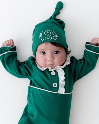 Knotted Gown & Beanie Set - Green Holiday - Sugar Bee Clothing