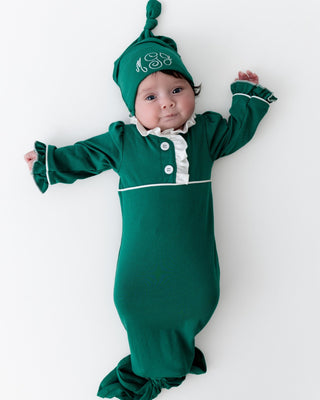 Knotted Gown & Beanie Set - Green Holiday - Sugar Bee Clothing