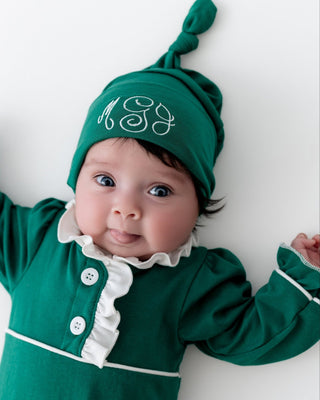 Knotted Gown & Beanie Set - Green Holiday - Sugar Bee Clothing