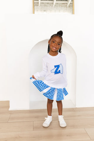 2-Piece Long Sleeve Pullover and Skort Set - Royal Blue - Sugar Bee Clothing