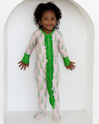 Ruffle Zippy - Pink Christmas Tree Holiday Lounge - Sugar Bee Clothing