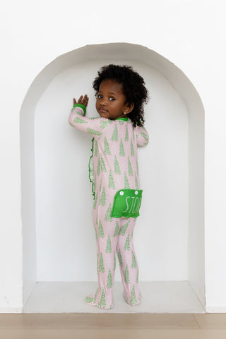Ruffle Zippy - Pink Christmas Tree Holiday Lounge - Sugar Bee Clothing