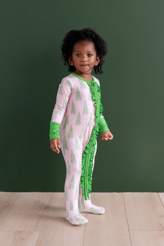 Ruffle Zippy - Pink Christmas Tree Holiday Lounge - Sugar Bee Clothing