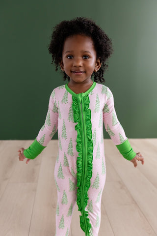 Ruffle Zippy - Pink Christmas Tree Holiday Lounge - Sugar Bee Clothing