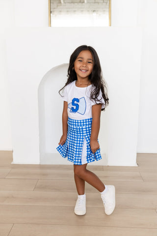 2-Piece Scalloped Tee and Skort Set - Royal Blue - Sugar Bee Clothing