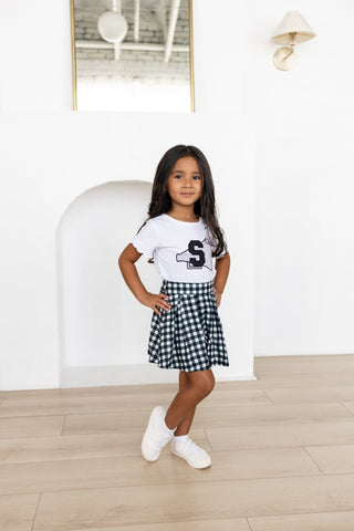2-Piece Scalloped Tee and Skort Set - Black Gingham - Sugar Bee Clothing