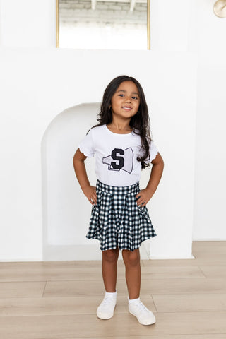 2-Piece Scalloped Tee and Skort Set - Black Gingham - Sugar Bee Clothing