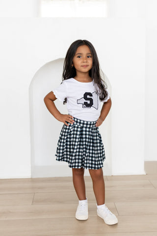 2-Piece Scalloped Tee and Skort Set - Black Gingham - Sugar Bee Clothing