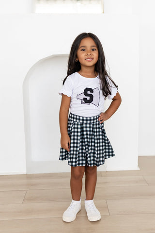 2-Piece Scalloped Tee and Skort Set - Black Gingham - Sugar Bee Clothing