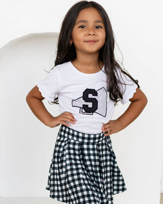 2-Piece Scalloped Tee and Skort Set - Black Gingham - Sugar Bee Clothing