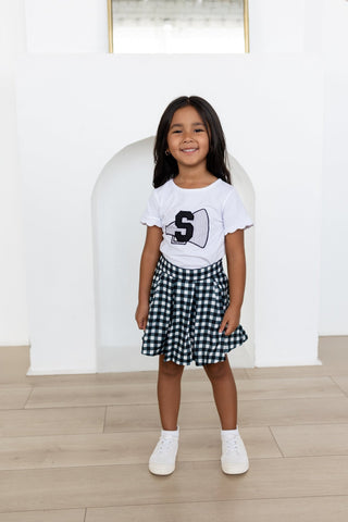 2-Piece Scalloped Tee and Skort Set - Black Gingham - Sugar Bee Clothing