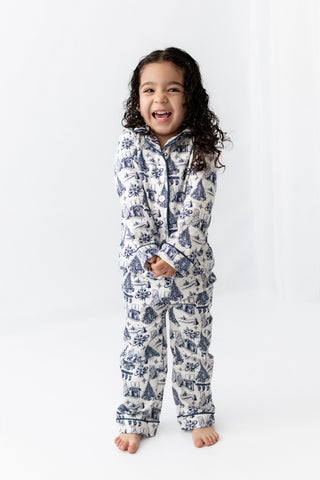 Organic Cotton Girls Button Down Pajamas - Timeless Toile - Sugar Bee Clothing