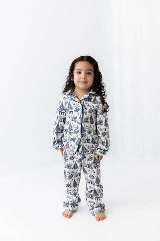 Organic Cotton Girls Button Down Pajamas - Timeless Toile - Sugar Bee Clothing