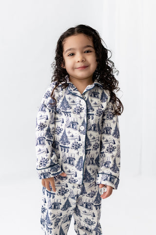 Organic Cotton Girls Button Down Pajamas - Timeless Toile - Sugar Bee Clothing