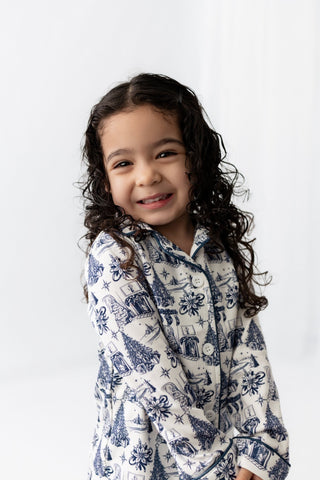 Organic Cotton Girls Button Down Pajamas - Timeless Toile - Sugar Bee Clothing