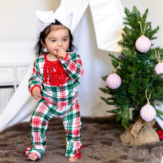 Ruffle Buttflap Pajamas - Christmas Plaid Holiday Lounge - Sugar Bee Clothing