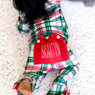 Ruffle Buttflap Pajamas - Christmas Plaid Holiday Lounge - Sugar Bee Clothing