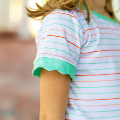 Mae Scalloped SS Tee - Showtime Stripes