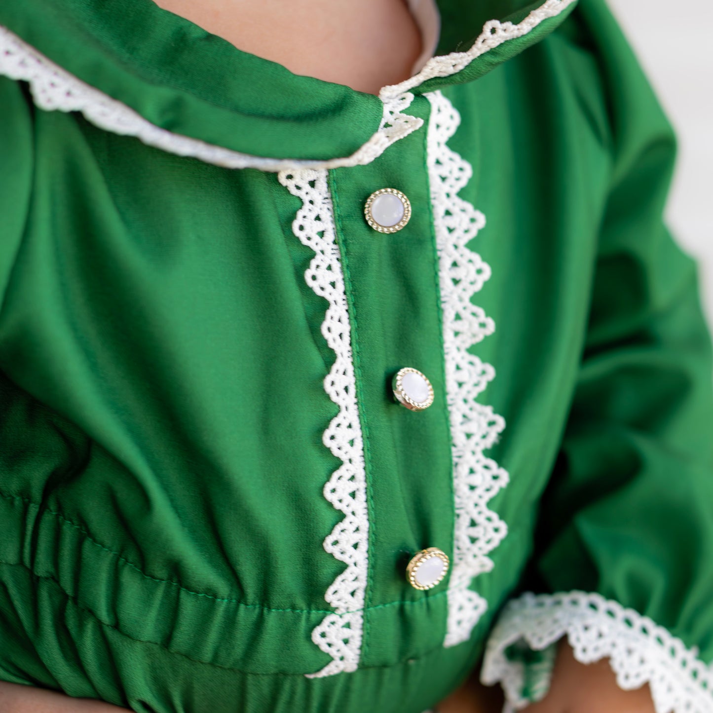 Madeline Lace Peter Pan Dress - Emerald