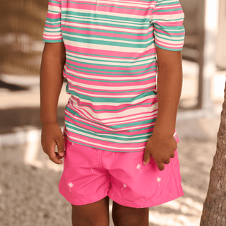 Kyson Boy Pocket Shorts - Palm Trees On Pink - Sugar Bee Clothing