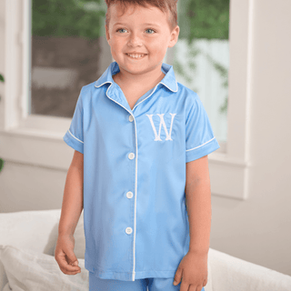 Charlie Satin Long Sleeve Pant Set - Powder Blue - Sugar Bee Clothing