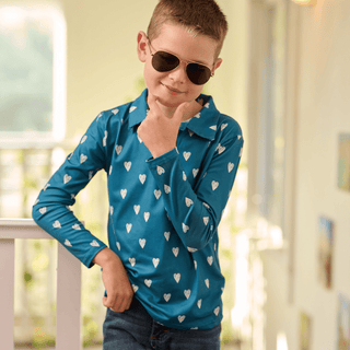 Davis Long Sleeve Polo - Navy Sketch Hearts - Sugar Bee Clothing