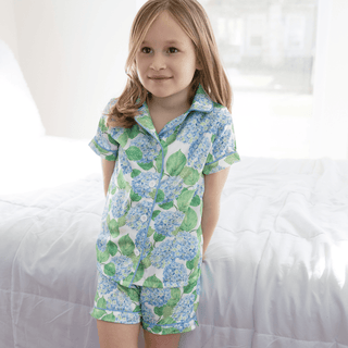 Mini Charlie Satin Short Set - Blue Hydrangeas - Sugar Bee Clothing