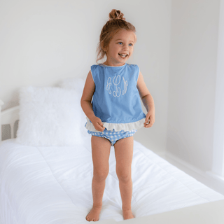Ruffle Trimmed Swing Back Bloomer Set - Blue Gingham - Sugar Bee Clothing