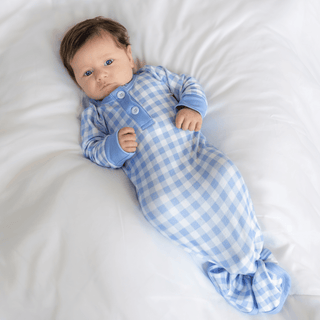 Knotted Gown - Blue Gingham - Sugar Bee Clothing