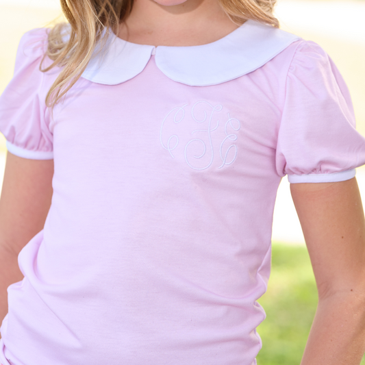 Amelia Peter Pan Puff Sleeve Tee - Light Pink