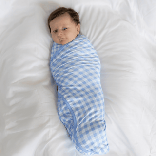 Swaddle Blanket - Blue Gingham - Sugar Bee Clothing