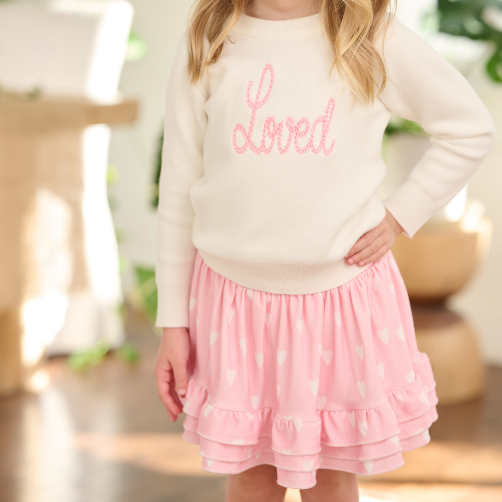 Annie Ruffle Skort - Pink Sketch Hearts