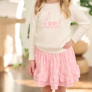 Annie Ruffle Skort - Pink Sketch Hearts - Sugar Bee Clothing
