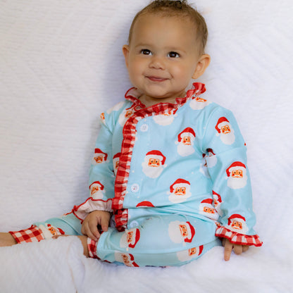 Baby Ruffle Buttflap Pajamas - Vintage Santa Holiday Lounge