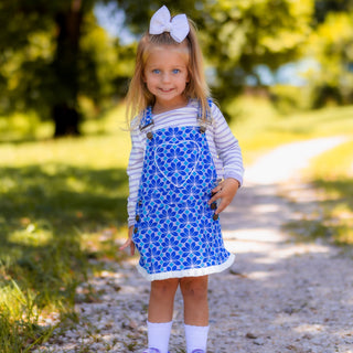 Ella Skirt Overalls - Cobalt Clover - Sugar Bee Clothing