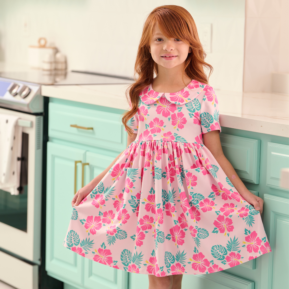 Claire Twirl Dress - Reverse Teal Hibiscus