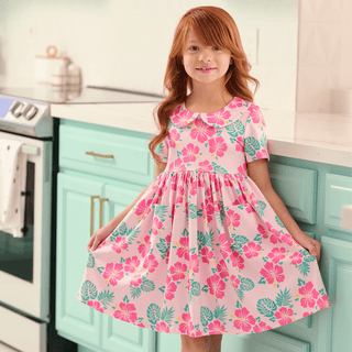 Claire Twirl Dress - Reverse Teal Hibiscus - Sugar Bee Clothing