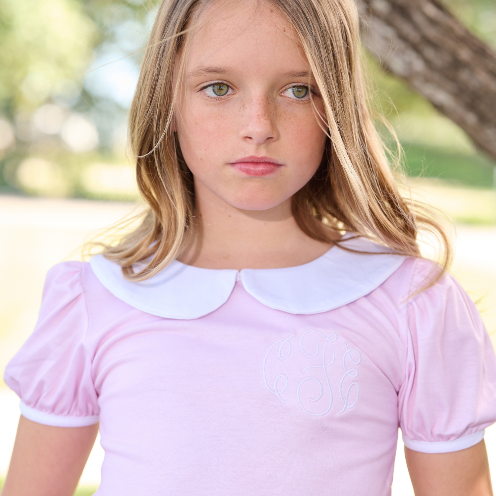 Amelia Peter Pan Puff Sleeve Tee - Light Pink