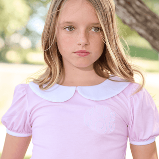 Amelia Peter Pan Puff Sleeve Tee - Light Pink - Sugar Bee Clothing