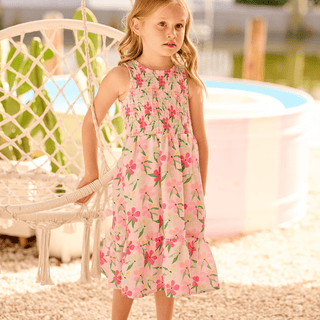 Sofia Sweetheart Smocked Tank Dress - Colorful Hibiscus - Sugar Bee Clothing