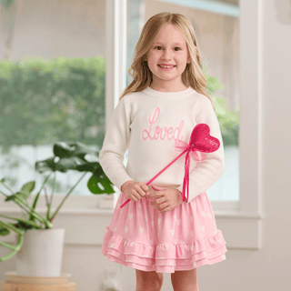 Annie Ruffle Skort - Pink Sketch Hearts - Sugar Bee Clothing