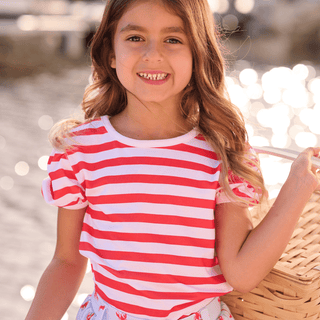 Amelia Puff Sleeve Tee - Red Stripe - Sugar Bee Clothing
