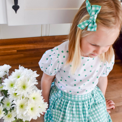 Hair Bow - Green Gingham