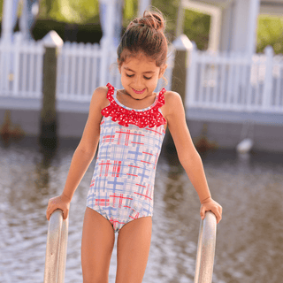 Bow Back Swimsuit - Cape Cod Madras - Sugar Bee Clothing
